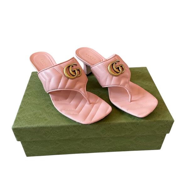 Gucci GG Marmont Quilted Pink Leather Thong Sandals Women Size 37.5 / US 7.5 New - Picture 1 of 16